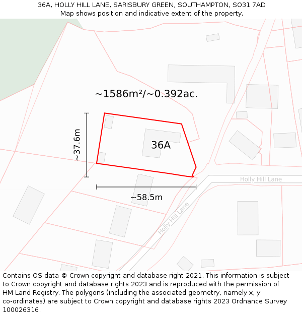 36A, HOLLY HILL LANE, SARISBURY GREEN, SOUTHAMPTON, SO31 7AD: Plot and title map