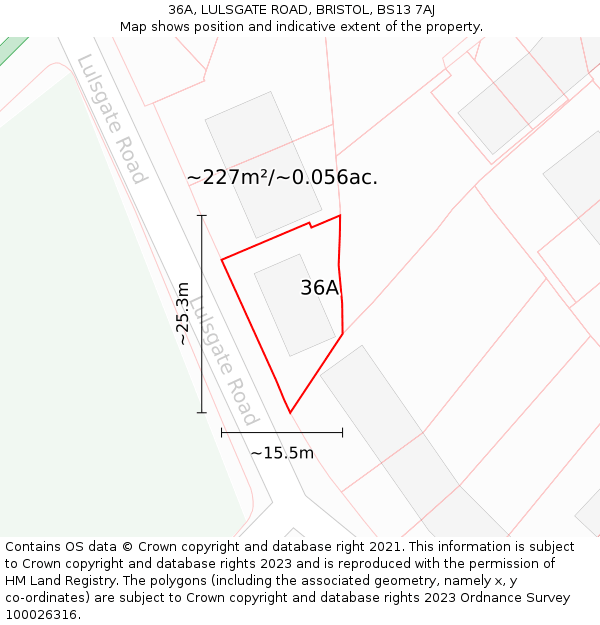36A, LULSGATE ROAD, BRISTOL, BS13 7AJ: Plot and title map