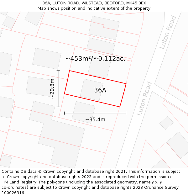 36A, LUTON ROAD, WILSTEAD, BEDFORD, MK45 3EX: Plot and title map