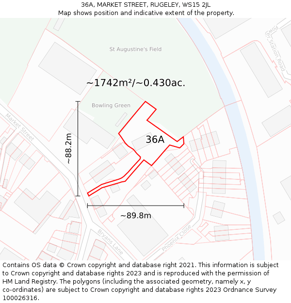 36A, MARKET STREET, RUGELEY, WS15 2JL: Plot and title map