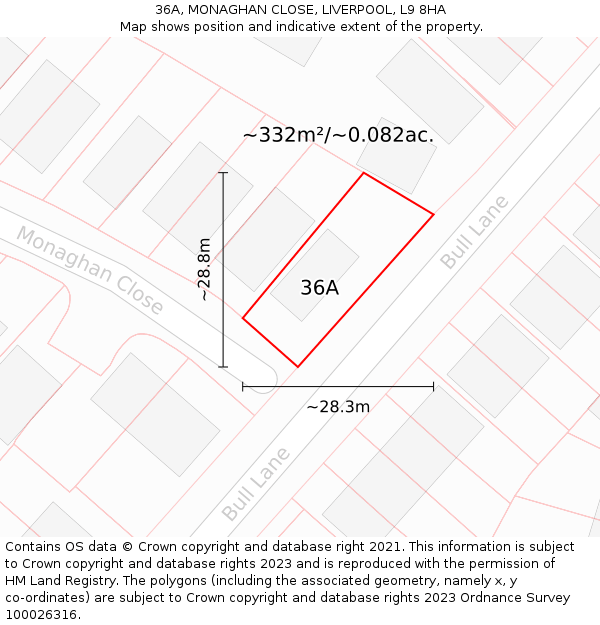36A, MONAGHAN CLOSE, LIVERPOOL, L9 8HA: Plot and title map