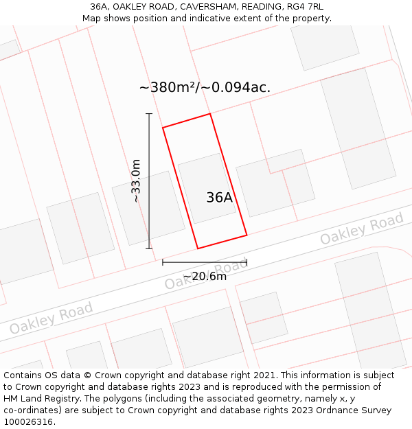 36A, OAKLEY ROAD, CAVERSHAM, READING, RG4 7RL: Plot and title map
