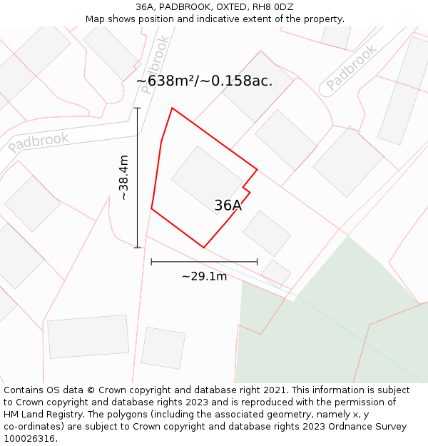 36A, PADBROOK, OXTED, RH8 0DZ: Plot and title map