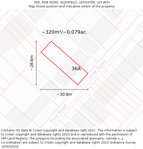 36A, PINE ROAD, GLENFIELD, LEICESTER, LE3 8DH: Plot and title map