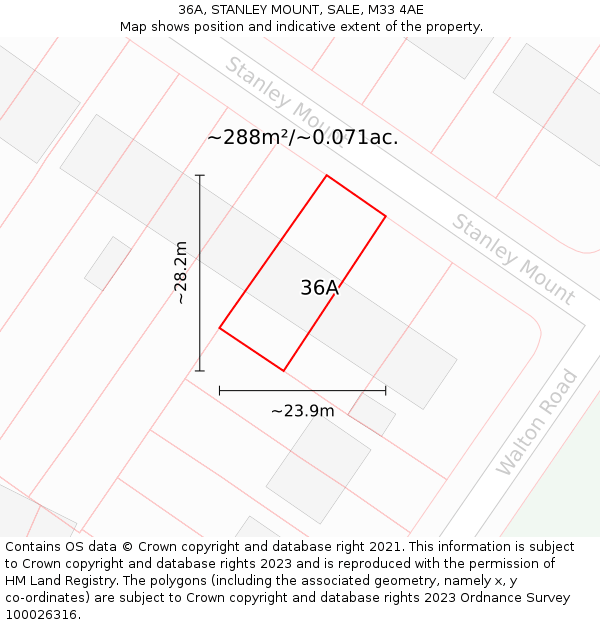 36A, STANLEY MOUNT, SALE, M33 4AE: Plot and title map