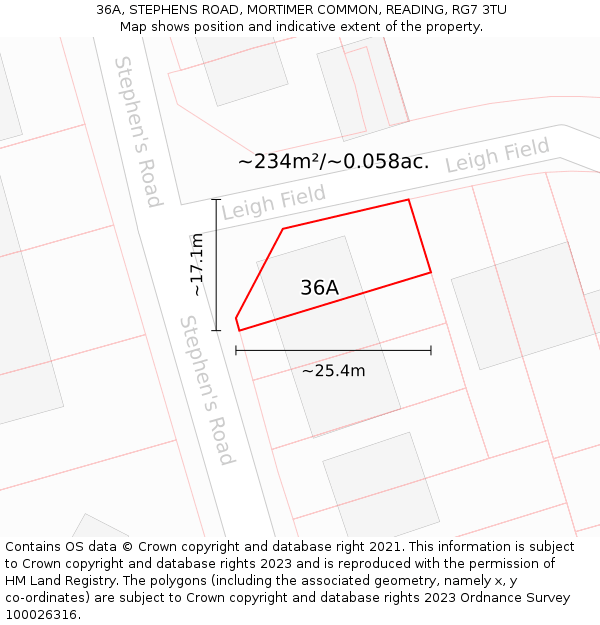36A, STEPHENS ROAD, MORTIMER COMMON, READING, RG7 3TU: Plot and title map