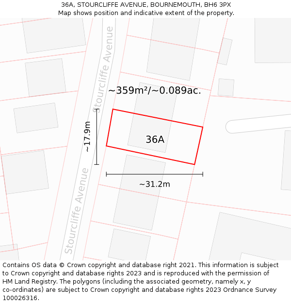 36A, STOURCLIFFE AVENUE, BOURNEMOUTH, BH6 3PX: Plot and title map