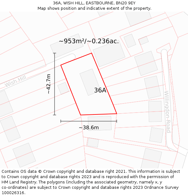 36A, WISH HILL, EASTBOURNE, BN20 9EY: Plot and title map