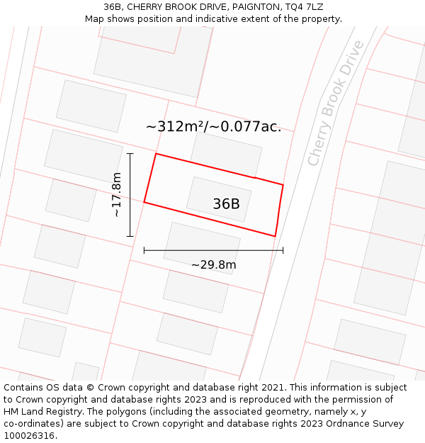36B, CHERRY BROOK DRIVE, PAIGNTON, TQ4 7LZ: Plot and title map