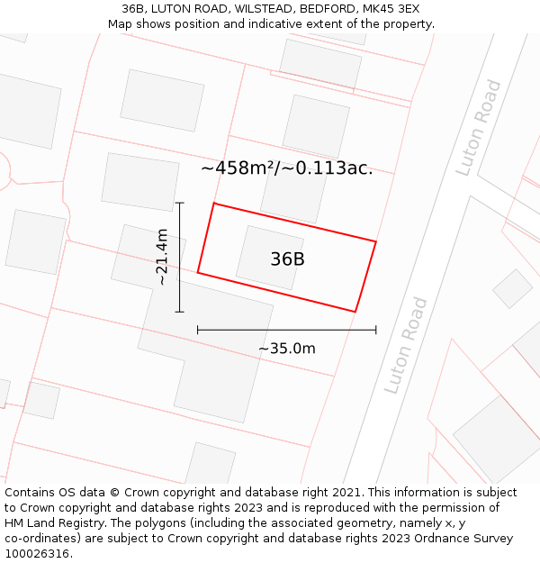 36B, LUTON ROAD, WILSTEAD, BEDFORD, MK45 3EX: Plot and title map