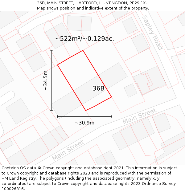 36B, MAIN STREET, HARTFORD, HUNTINGDON, PE29 1XU: Plot and title map