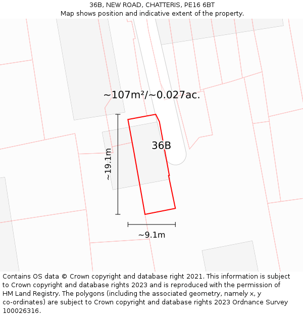 36B, NEW ROAD, CHATTERIS, PE16 6BT: Plot and title map