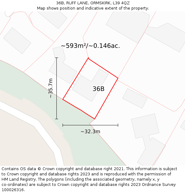 36B, RUFF LANE, ORMSKIRK, L39 4QZ: Plot and title map