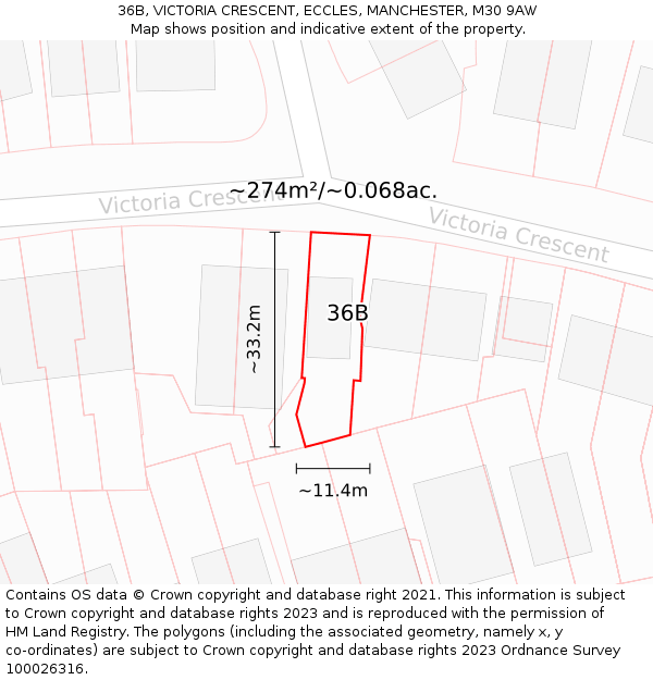 36B, VICTORIA CRESCENT, ECCLES, MANCHESTER, M30 9AW: Plot and title map