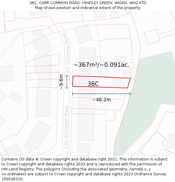 36C, CARR COMMON ROAD, HINDLEY GREEN, WIGAN, WN2 4TD: Plot and title map