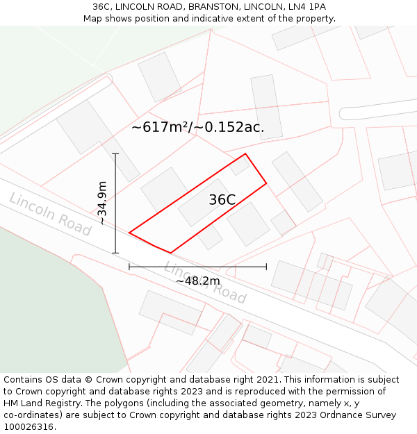 36C, LINCOLN ROAD, BRANSTON, LINCOLN, LN4 1PA: Plot and title map