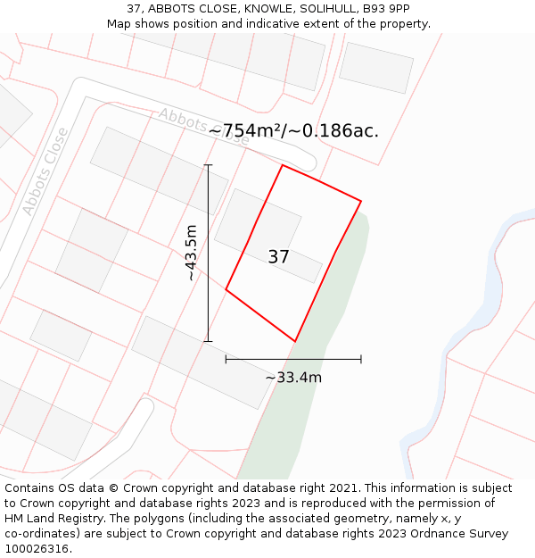 37, ABBOTS CLOSE, KNOWLE, SOLIHULL, B93 9PP: Plot and title map
