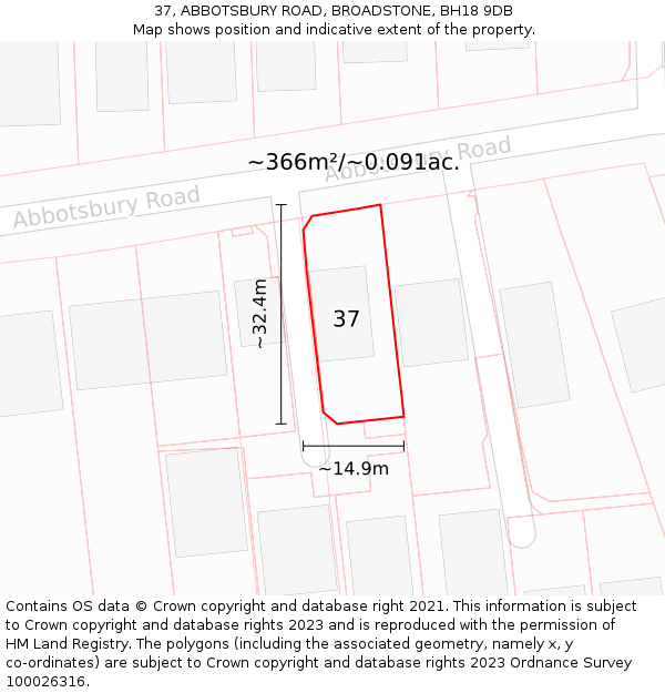 37, ABBOTSBURY ROAD, BROADSTONE, BH18 9DB: Plot and title map