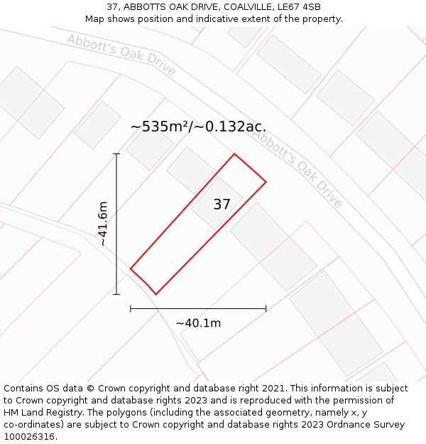 37, ABBOTTS OAK DRIVE, COALVILLE, LE67 4SB: Plot and title map