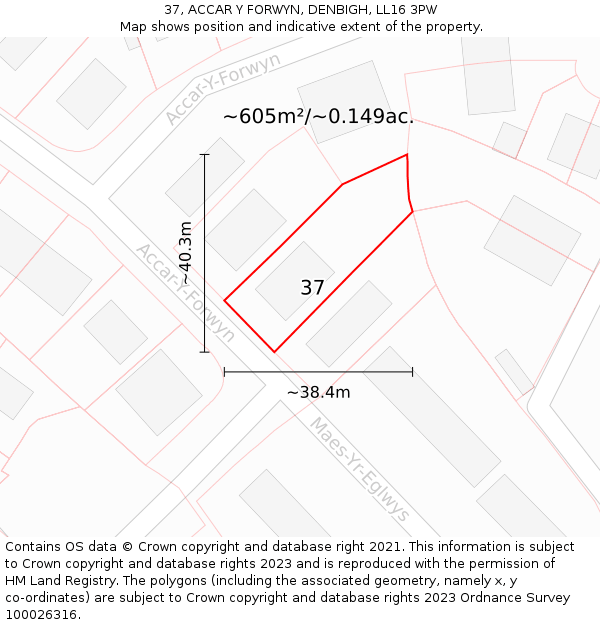 37, ACCAR Y FORWYN, DENBIGH, LL16 3PW: Plot and title map