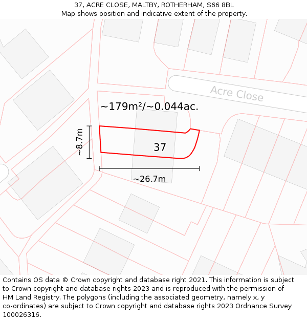 37, ACRE CLOSE, MALTBY, ROTHERHAM, S66 8BL: Plot and title map