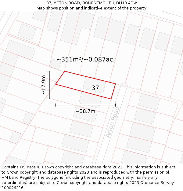 37, ACTON ROAD, BOURNEMOUTH, BH10 4DW: Plot and title map