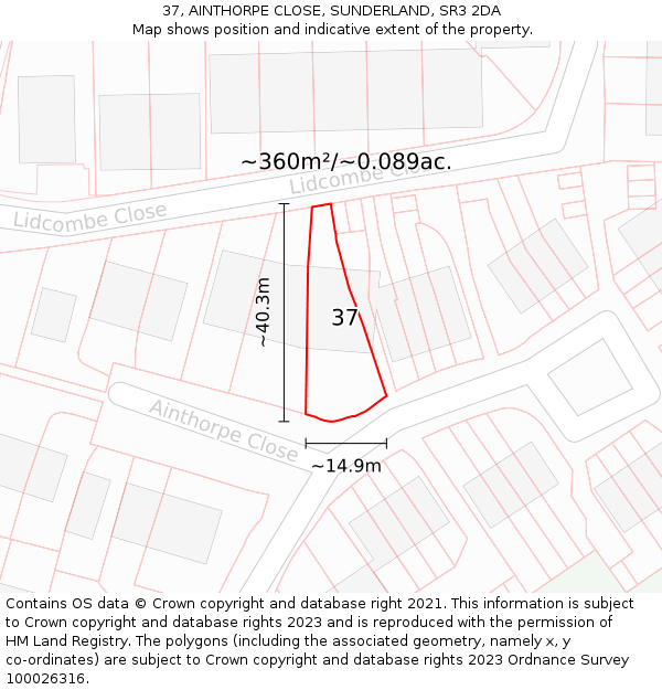 37, AINTHORPE CLOSE, SUNDERLAND, SR3 2DA: Plot and title map