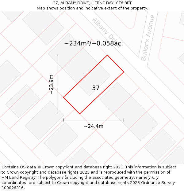 37, ALBANY DRIVE, HERNE BAY, CT6 8PT: Plot and title map