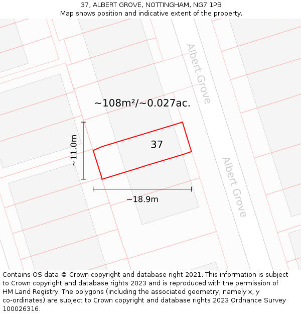 37, ALBERT GROVE, NOTTINGHAM, NG7 1PB: Plot and title map