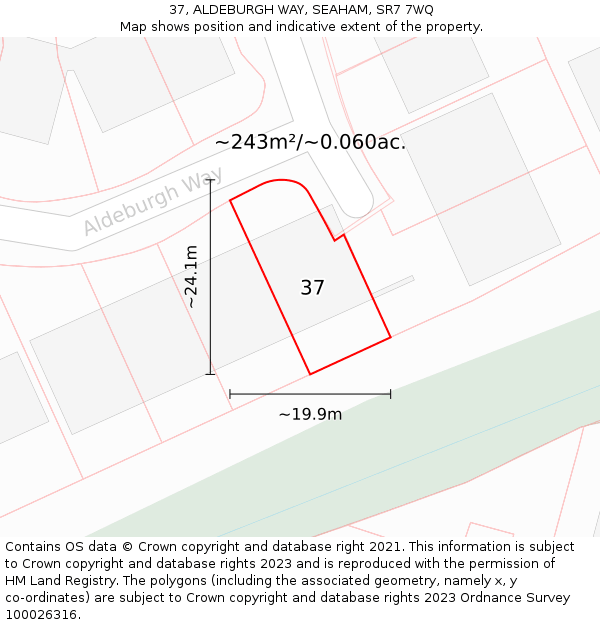 37, ALDEBURGH WAY, SEAHAM, SR7 7WQ: Plot and title map