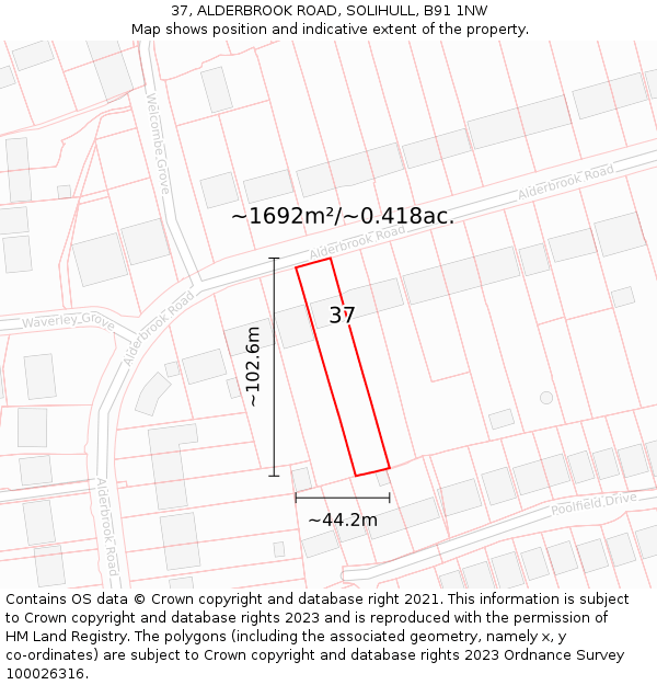 37, ALDERBROOK ROAD, SOLIHULL, B91 1NW: Plot and title map