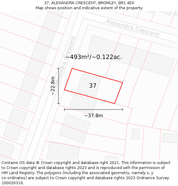 37, ALEXANDRA CRESCENT, BROMLEY, BR1 4EX: Plot and title map