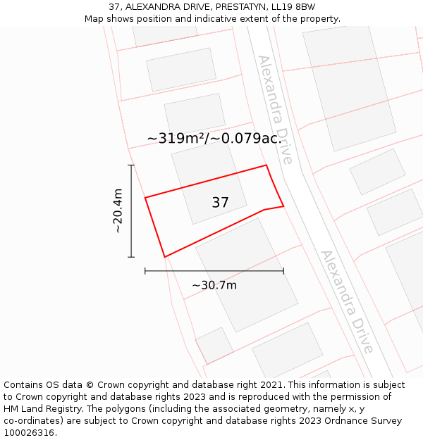 37, ALEXANDRA DRIVE, PRESTATYN, LL19 8BW: Plot and title map