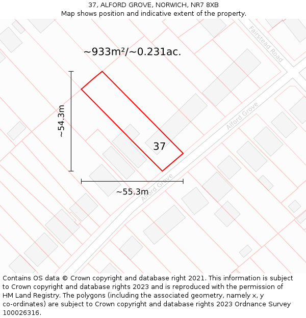 37, ALFORD GROVE, NORWICH, NR7 8XB: Plot and title map