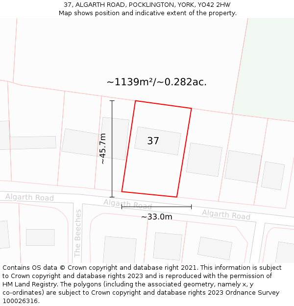 37, ALGARTH ROAD, POCKLINGTON, YORK, YO42 2HW: Plot and title map