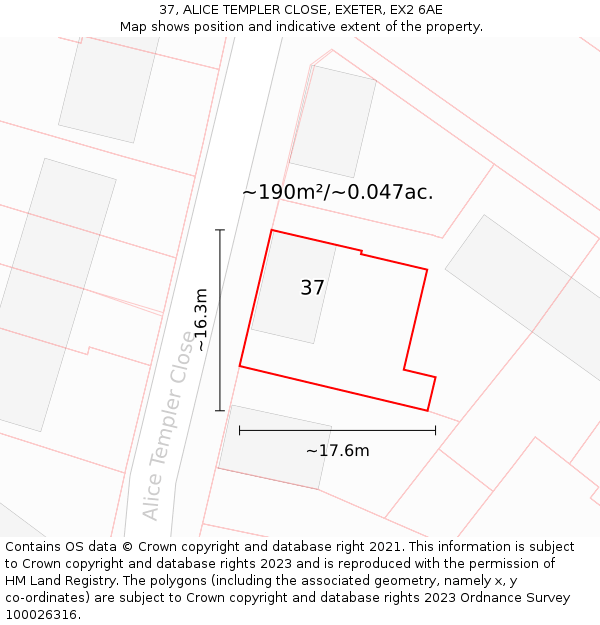 37, ALICE TEMPLER CLOSE, EXETER, EX2 6AE: Plot and title map
