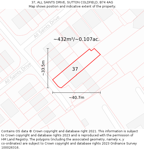 37, ALL SAINTS DRIVE, SUTTON COLDFIELD, B74 4AG: Plot and title map