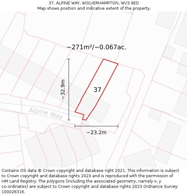 37, ALPINE WAY, WOLVERHAMPTON, WV3 9ED: Plot and title map