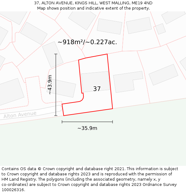 37, ALTON AVENUE, KINGS HILL, WEST MALLING, ME19 4ND: Plot and title map