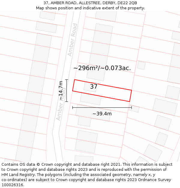 37, AMBER ROAD, ALLESTREE, DERBY, DE22 2QB: Plot and title map