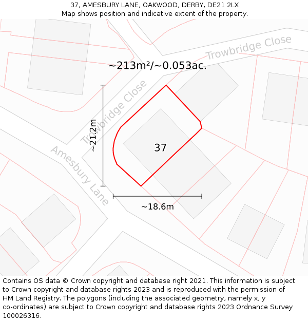 37, AMESBURY LANE, OAKWOOD, DERBY, DE21 2LX: Plot and title map