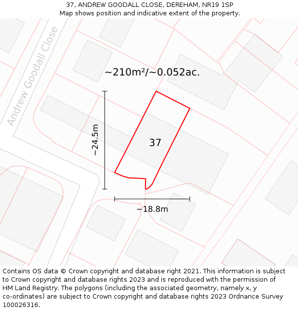 37, ANDREW GOODALL CLOSE, DEREHAM, NR19 1SP: Plot and title map