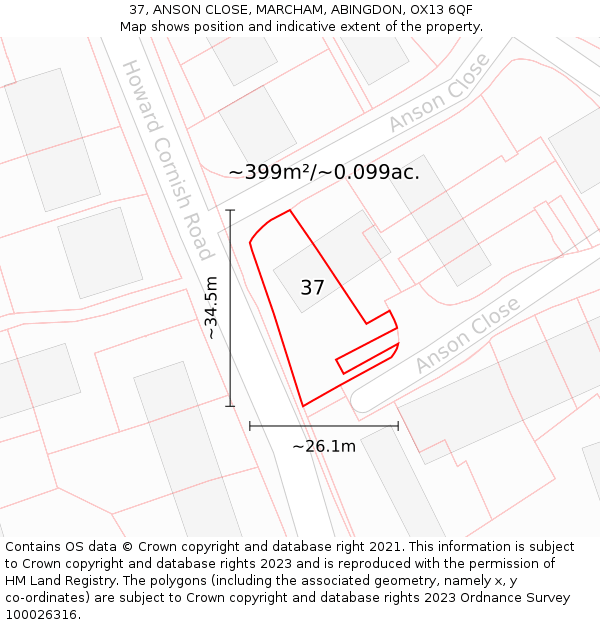 37, ANSON CLOSE, MARCHAM, ABINGDON, OX13 6QF: Plot and title map