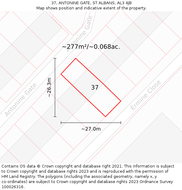 37, ANTONINE GATE, ST ALBANS, AL3 4JB: Plot and title map