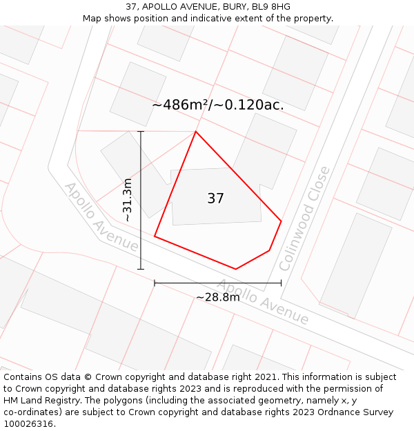 37, APOLLO AVENUE, BURY, BL9 8HG: Plot and title map