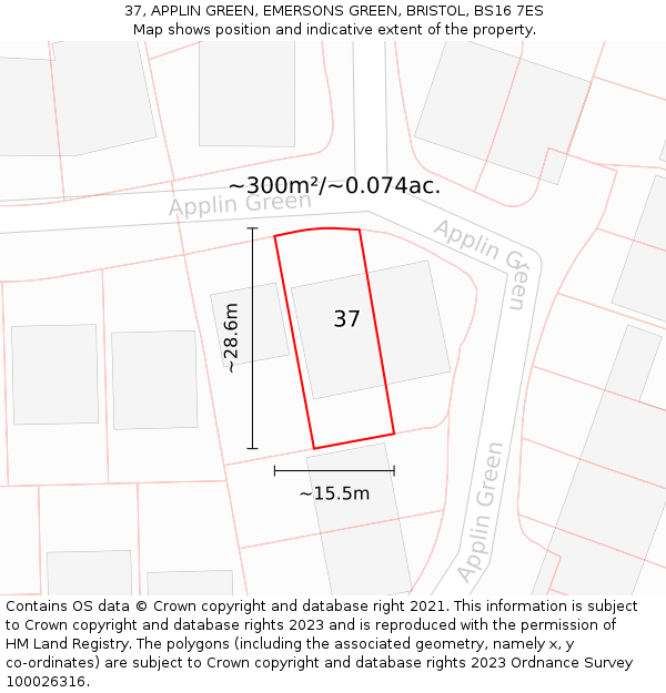 37, APPLIN GREEN, EMERSONS GREEN, BRISTOL, BS16 7ES: Plot and title map