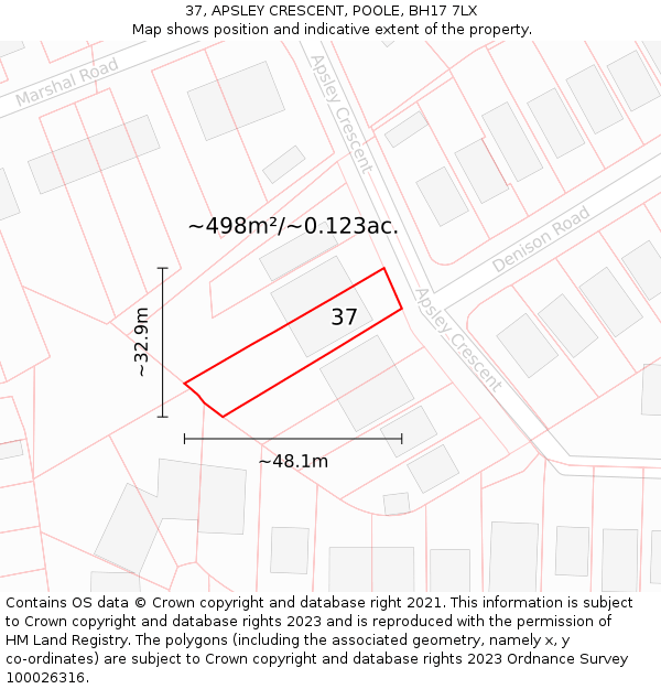 37, APSLEY CRESCENT, POOLE, BH17 7LX: Plot and title map