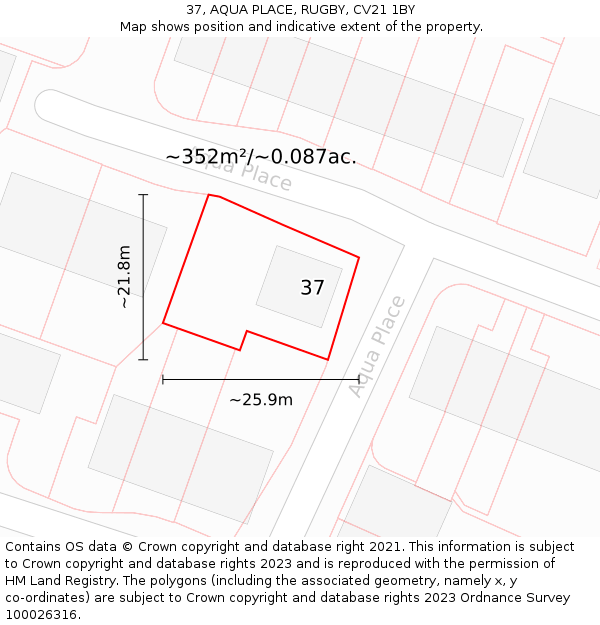37, AQUA PLACE, RUGBY, CV21 1BY: Plot and title map