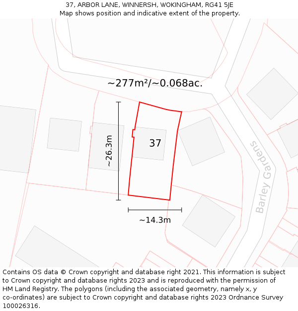 37, ARBOR LANE, WINNERSH, WOKINGHAM, RG41 5JE: Plot and title map