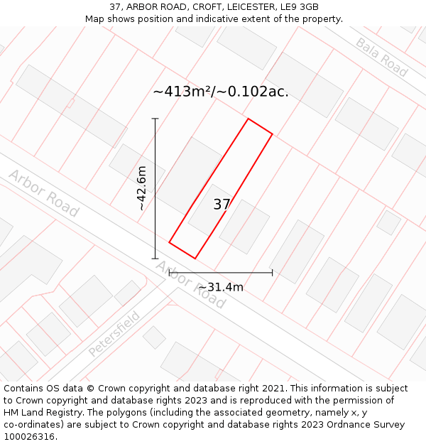 37, ARBOR ROAD, CROFT, LEICESTER, LE9 3GB: Plot and title map